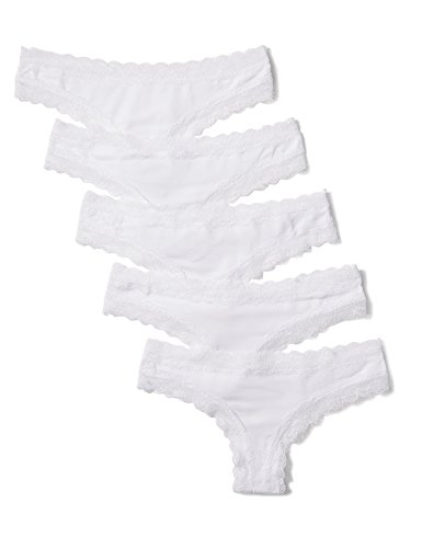 Marca Amazon - Iris & Lilly Tanga Mujer, Pack de 5, Blanco, L, Label: L