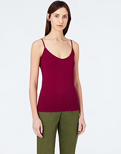 Marca Amazon - MERAKI Camiseta Mujer de Tirantes, Pack de 2, Rojo (Tawny Port/white), 38, Label: S