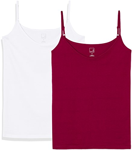 Marca Amazon - MERAKI Camiseta Mujer de Tirantes, Pack de 2, Rojo (Tawny Port/white), 38, Label: S