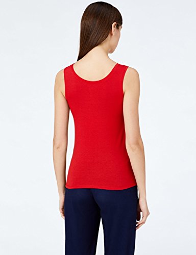 Marca Amazon - MERAKI Camiseta Slim Fit Mujer Cuello Redondo, Pack de 2, Rojo (Racing Red/White), 36, Label: XS