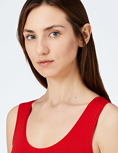 Marca Amazon - MERAKI Camiseta Slim Fit Mujer Cuello Redondo, Pack de 2, Rojo (Racing Red/White), 36, Label: XS