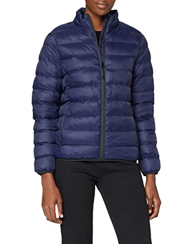 Marca Amazon - MERAKI Chaqueta de Plumas Cuello Alto Mujer, Azul (Navy), 38, Label: S