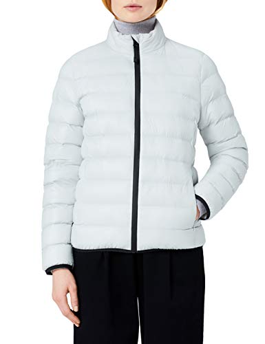 Marca Amazon - MERAKI Chaqueta de Plumas Cuello Alto Mujer, Plateado (Silver), 42, Label: L