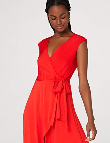 Marca Amazon - TRUTH & FABLE Vestido Cruzado de Punto Mujer, Rojo (Red), 40, Label: M
