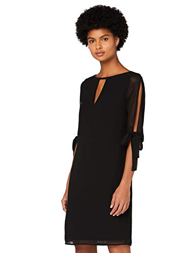 Marca Amazon - TRUTH & FABLE Vestido Evasé de Gasa Mujer, Noir (Black), 48, Label: 3XL