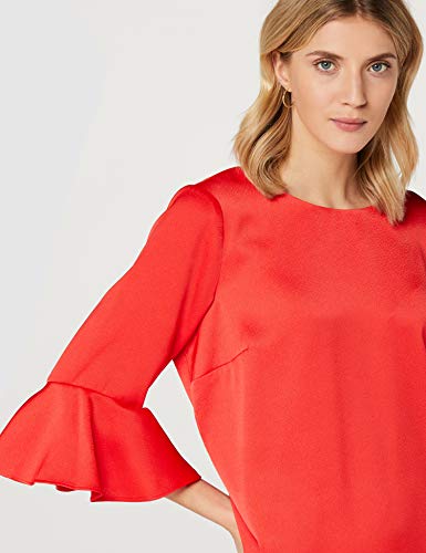 Marca Amazon - TRUTH & FABLE Vestido Mujer con Mangas y Volante, Rojo (Red), 44, Label: XL