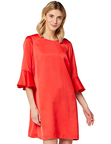 Marca Amazon - TRUTH & FABLE Vestido Mujer con Mangas y Volante, Rojo (Red), 44, Label: XL