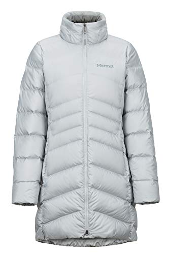 Marmot Wm's Montreal Coat Chaqueta de Plumas Aislante Ligera, 700 Pulgadas cúbicas, Abrigo para Exteriores, Anorak Resistente al Agua, Resistente al Viento, Mujer, Bright Steel, S