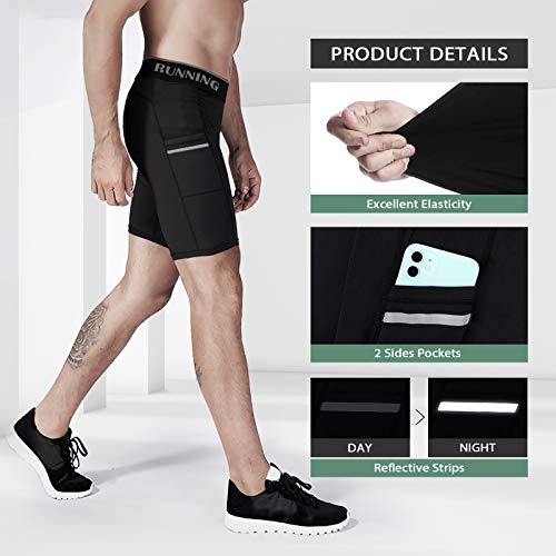 MEETYOO Pantalones Cortos Compresion Hombre, Mallas Deportivas Leggings Deporte Pantalones para Running Fitness Gym