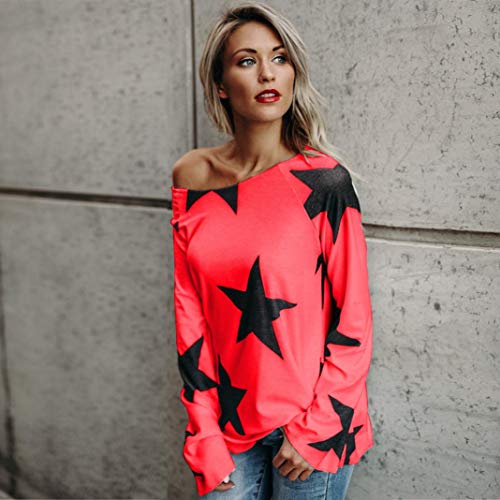 MEIbax 2018 Deportes Moda Mujer Chica Strapless Sudadera Estrella Manga Larga Suelta Recorte su¨¦TER Jersey Tops