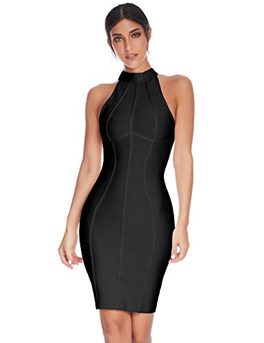 meilun Vestido de fiesta de cóctel con cuello alto sin mangas a rayas para mujer - negro - Small