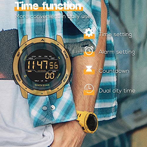 Mengen88 El Reloj Digital del Masculino, Pantalla LED electrónico Impermeable Militar Relojes de Pulsera automático con Calendario, Cuenta atrás y Luminosa luz de la Noche,Amarillo