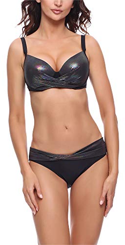 Merry Style Conjunto Bikini Sujetador y Bragas Bañador 2 Piezas Traje de Baño Mujer P65425EB (Negro Brillo, EU (75 E/38) = ES (90 E/40))