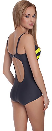 Merry Style Traje de Baño Entero 1 Pieza Monokini Bañador Mujer MS63 (Grafito/Amarillo Limón, 42)