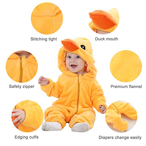 MICHLEY Bebé Ropa Mameluco Niños Niñas Pelele Pijama de Primavera y otoño Franela Traje de Animales Pato-70cm