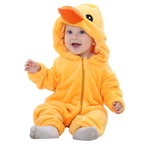 MICHLEY Bebé Ropa Mameluco Niños Niñas Pelele Pijama de Primavera y otoño Franela Traje de Animales Pato-70cm