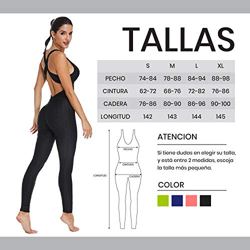 Mimoka Monos Pantalones Deportivos Mujer Elástico y Transpirable | Leggins Mujer Fitness Push up con Tirantes para Yoga GYM Running (L, Rosa)