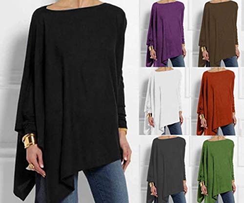 Minetom Mujer Moda Color Sólido Manga Larga Camisa Tops Primavera Casual Suelto Oversized Irregular Shirt Blusa Camiseta Talla Grande A Azul 38