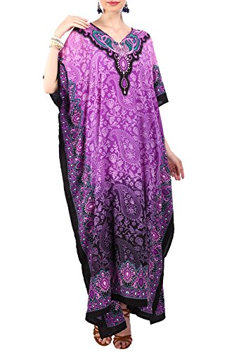 Miss Lavish London Mujeres caftán de Londres túnica Kimono Libre tamaño Largo Vestido de Fiesta para Loungewear Vacaciones Ropa de Dormir Playa Todos los días Cubrir Vestidos #101 [Púrpura EU 46-50]