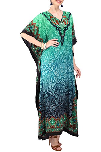 Miss Lavish London Mujeres caftán de Londres túnica Kimono Libre tamaño Largo Vestido de Fiesta para Loungewear Vacaciones Ropa de Dormir Playa Todos los días Cubrir Vestidos #101 [Teal EU 46-50]