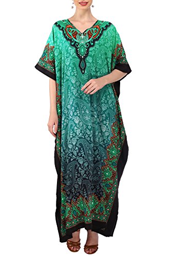 Miss Lavish London Mujeres caftán de Londres túnica Kimono Libre tamaño Largo Vestido de Fiesta para Loungewear Vacaciones Ropa de Dormir Playa Todos los días Cubrir Vestidos #101 [Teal EU 46-50]