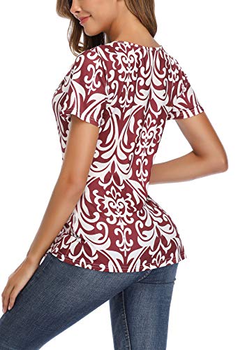 MISS MOLY Camisetas Mujer Manga Corta Blusa Verano Camisas Cuello v Elegantes impresión Blanco Large