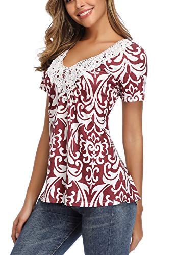 MISS MOLY Camisetas Mujer Manga Corta Blusa Verano Camisas Cuello v Elegantes impresión Blanco Large