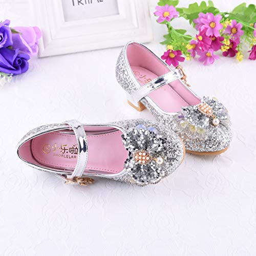 Mitlfuny Zapatos de Baile de Tango Latino para Niños Bailarina Vestir Fiesta Arco Princesa Sandalias Rhinestone Lentejuelas Zapatitos de Tacón Bebé Niña Primavera Verano Zapatillas Niñas 3-14 Años