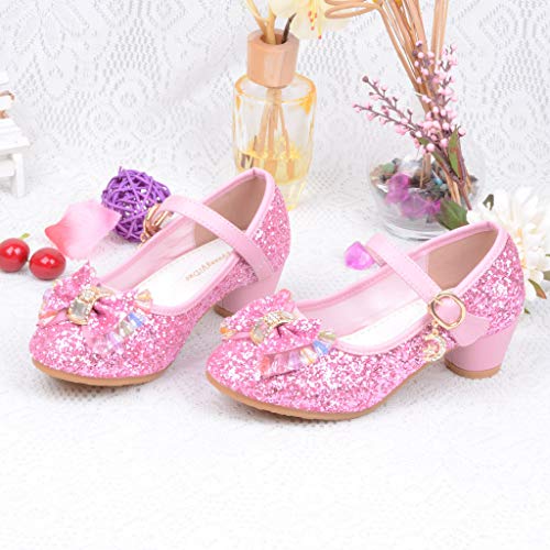 Mitlfuny Zapatos de Tango Latino para Niños Vestir Fiesta Arco Princesa Sandalias Perla Rhinestone Lentejuelas Zapatitos de Tacón Bebé Niña Primavera Verano Zapatillas de Baile Niñas 3-14 Años