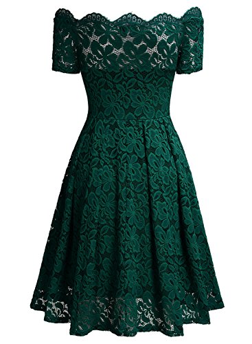 Miusol Vintage Encaje Completo Cóctel Vestidos para Mujer Verde X-Small