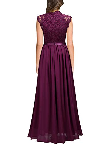 Miusol Vintage Encaje Gasa A-Line Noche Boda Vestido Largo para Mujer Magenta S