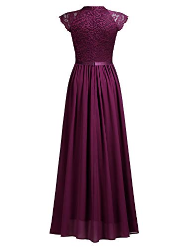 Miusol Vintage Encaje Gasa A-Line Noche Boda Vestido Largo para Mujer Magenta S