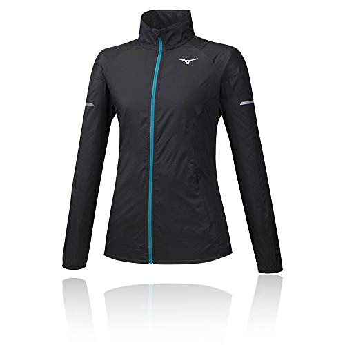 Mizuno Aero Wind Longsleeve-Schwarz, Türkis Camisetas, Mujer, Negro, Medium