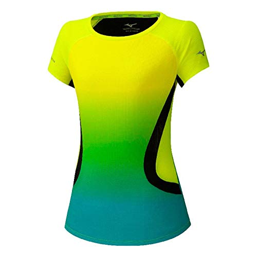 Mizuno Camiseta Aero para Mujer, Color Amarillo Seguridad, XS