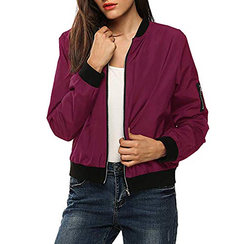 Moda Chaqueta Mujer Abrigo de Otoño Tops de Manga Larga Chaqueta de Cremallera Outwear Tops Color sólido Camiseta Slim Fit Baseball Chaqueta de Bombardero vpass