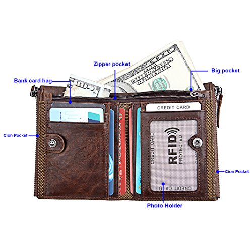 Monedero para Hombres Monedero de Cuero Grand Slim Wallet Pink Schleife® Crédito Multifuncional Monedero Diseño de Negocios Especialmente para Hombres con múltiples Ranuras para Tarjetas Marrones