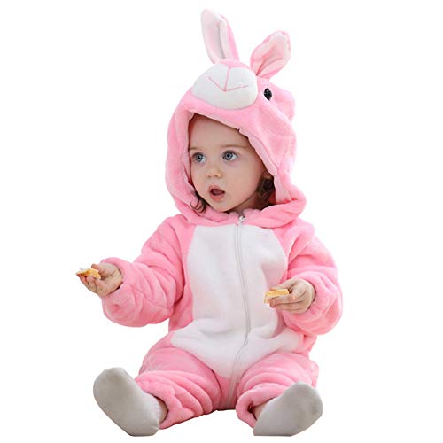 Mono Bebés, Mameluco de bebé con Capucha Franela Monos Estilo Animal Trajes Recién Nacido Unisex Primavera Otoño Invierno Trajes para bebés de 2 a 24 Meses (13-18 Meses, Conejo Rosa)