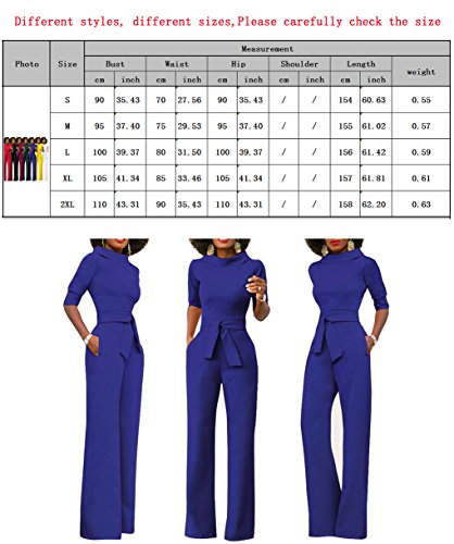 Mono Mujer Bordeaux Largo Fiesta Talla Grande 1/2 Mangas Jumpsuits Elegante Pantalones Pierna Ancha con Cinturón para Playa business oficina y Fiesta Cóctel Party Clubwear Noche L