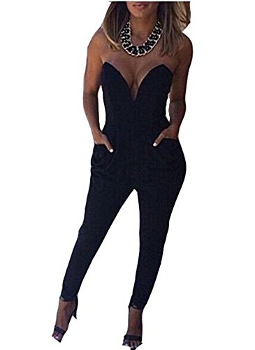 Mono Mujer Largo - Jumpsuit Elegante para Ceremonia y Eventos, Novia o Dama de Honor - para Fiesta Discoteca Moda Baile (XXL, Negro 2)