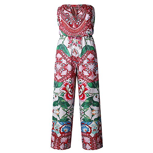 Monos De Vestir Mujer Largos Elegantes Sin Mangas Bandeau Hombros Descubiertos Estampado Flores Jumpsuit Disfraz Modernos Fashionista Verano Anchos Casual Etnicas Estilo Boho Playa Pantalones