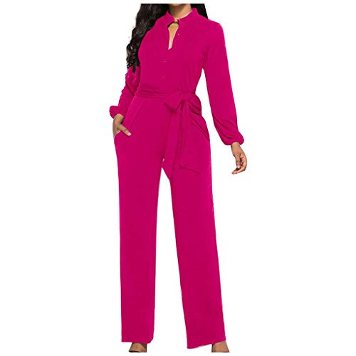 Monos Elegante para Mujer SUNNSEAN Mameluco Mono de Pierna Ancha de Mujer con Bolsillo Elegante Jumpsuit de Manga Larga Cinturón Lazo Botón Fiesta Romper 2019 Playsuit Otoño Mono Tallas S-XXL