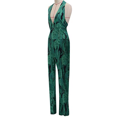 Monos Largos Elegantes Mujer SUNNSEAN Moda Mujeres Verano Sexy Impresión Hojas Casual sin Mangas de Piernas Mono de Verano Mameluco de Moda Jumpsuit de Vestir Monos de Fiestas