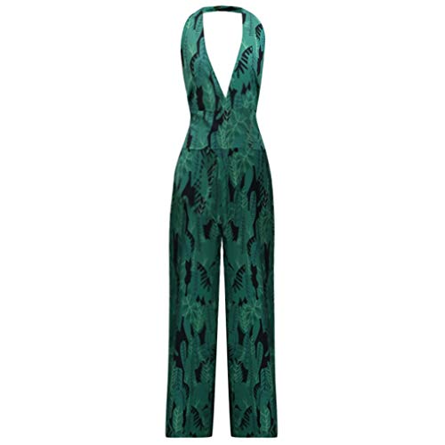 Monos Largos Elegantes Mujer SUNNSEAN Moda Mujeres Verano Sexy Impresión Hojas Casual sin Mangas de Piernas Mono de Verano Mameluco de Moda Jumpsuit de Vestir Monos de Fiestas