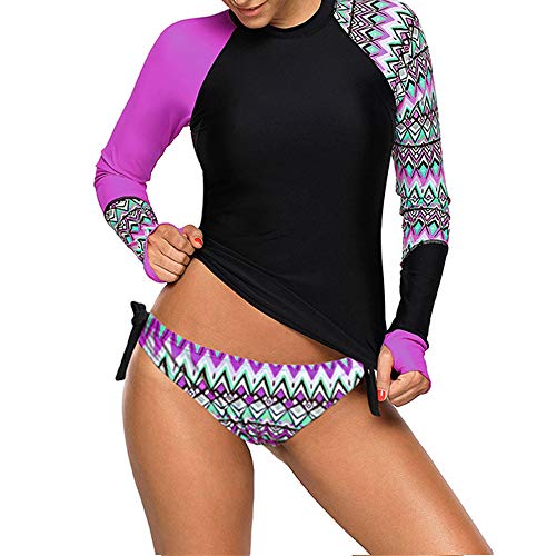 Morbuy Mujer Bañador Manga Larga 2 Piezas, Floral Rashguard UV Protección Solar Deportivos Trajes de baño Surf Tankinis Camisa Bañadores de Playa Natación