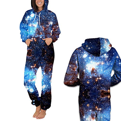 Morbuy Sudadera con Capucha de Hombre, Trabajo Jumpsuit Pijama en Una Sola Pieza Manga Larga Impresión 3D Cierre de Cremallera Playsuit Adulto (M, Estrella Azul)