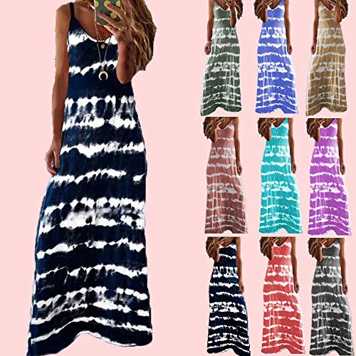 Morbuy Vestidos Mujer Casual Playa Largos Verano Tie Dye Cuello V Suelto Sin Mangas Casual Falda Larga Maxi Vestido Playeros Sin Accesorios (M,Azul Marino)