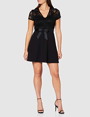 Morgan Robe Bi-matière Dentelle Crepe Viscose Romalo Vestido de cóctel, Negro, T38 para Mujer