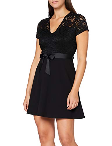 Morgan Robe Bi-matière Dentelle Crepe Viscose Romalo Vestido de cóctel, Negro, T38 para Mujer