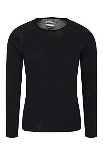 Mountain Warehouse Camiseta térmica Interior de Lana Merina con Manga Larga para Hombre - Camiseta Ligera, Camiseta antibacteriana de Secado rápido, Invierno Negro L