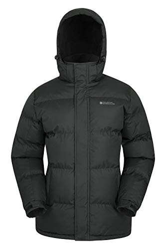 Mountain Warehouse Chaqueta de Nieve para Hombre - Impermeable, con Capucha, puños y Dobladillo Ajustables - Ideal para Viajes en Invierno Negro S